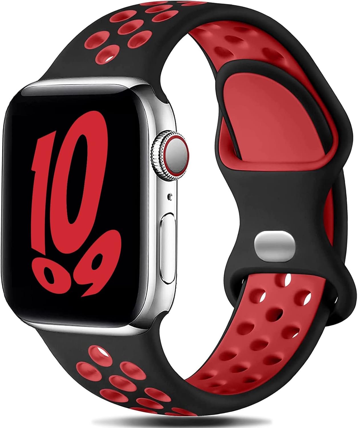 Bandje Compatibel met Apple Watch 46mm 44 mm 42 mm 45 mm 49 mm 41 mm 40 mm 38 mm (Zwart/Rood, S/M: 46mm/45mm/44mm/49mm/42mm(Series 3 2 1))