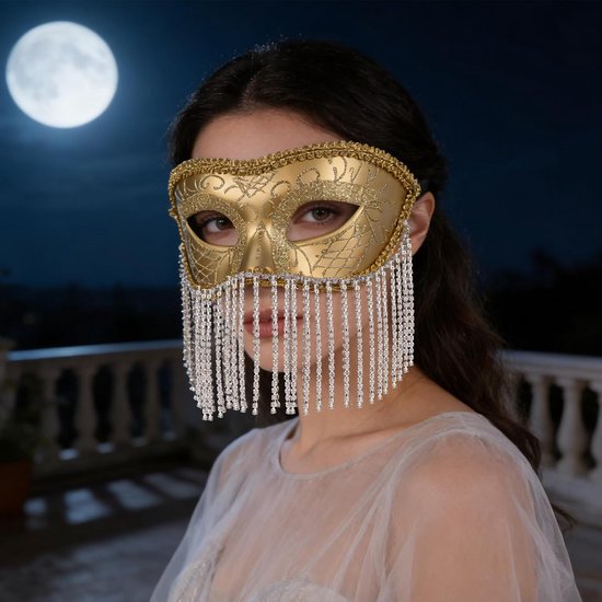 Vintage Carnival met Verstelbare Kwast Kralenketting Elegant Dames Masker voor Themafeesten Bruiloften Uniek Venetiaans Stijl Accessoire — afbeelding 3