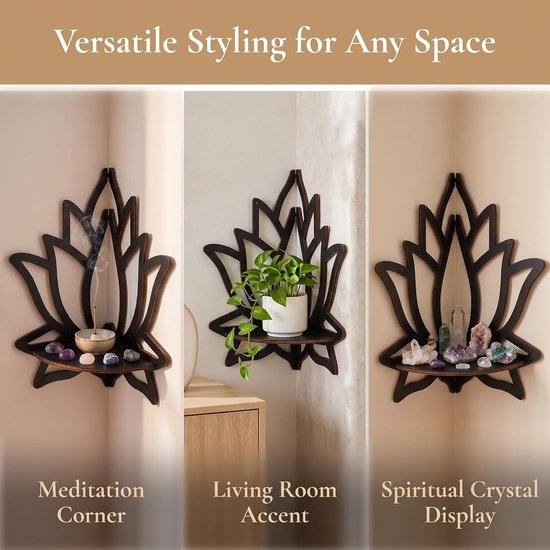 2 Stuks Houten Drijvende Lotus Hoekplank Wandrek Decoratieve Opbergruimte voor Slaapkamer Woonkamer Uniek Bloemvormig Ontwerp voor Kleine Ruimtes — afbeelding 2