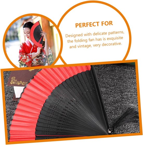 Vintage Handwaaier voor Dansers Lichtgewicht Duurzaam Inklapbaar Draagbaar Zwarte Afwerking met S Vormig Uitgesneden Patroon voor Traditionele Chinese Stijlen — afbeelding 2