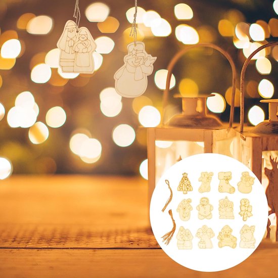 24 Stuks Houten Hangers Voor Aan De Muur Kerstversiering Kleine Kersthangers Voor Aan De Deur Kerstversiering Voor Bruiloften Kerstbenodigdheden Kerstballen Hangende — afbeelding 2
