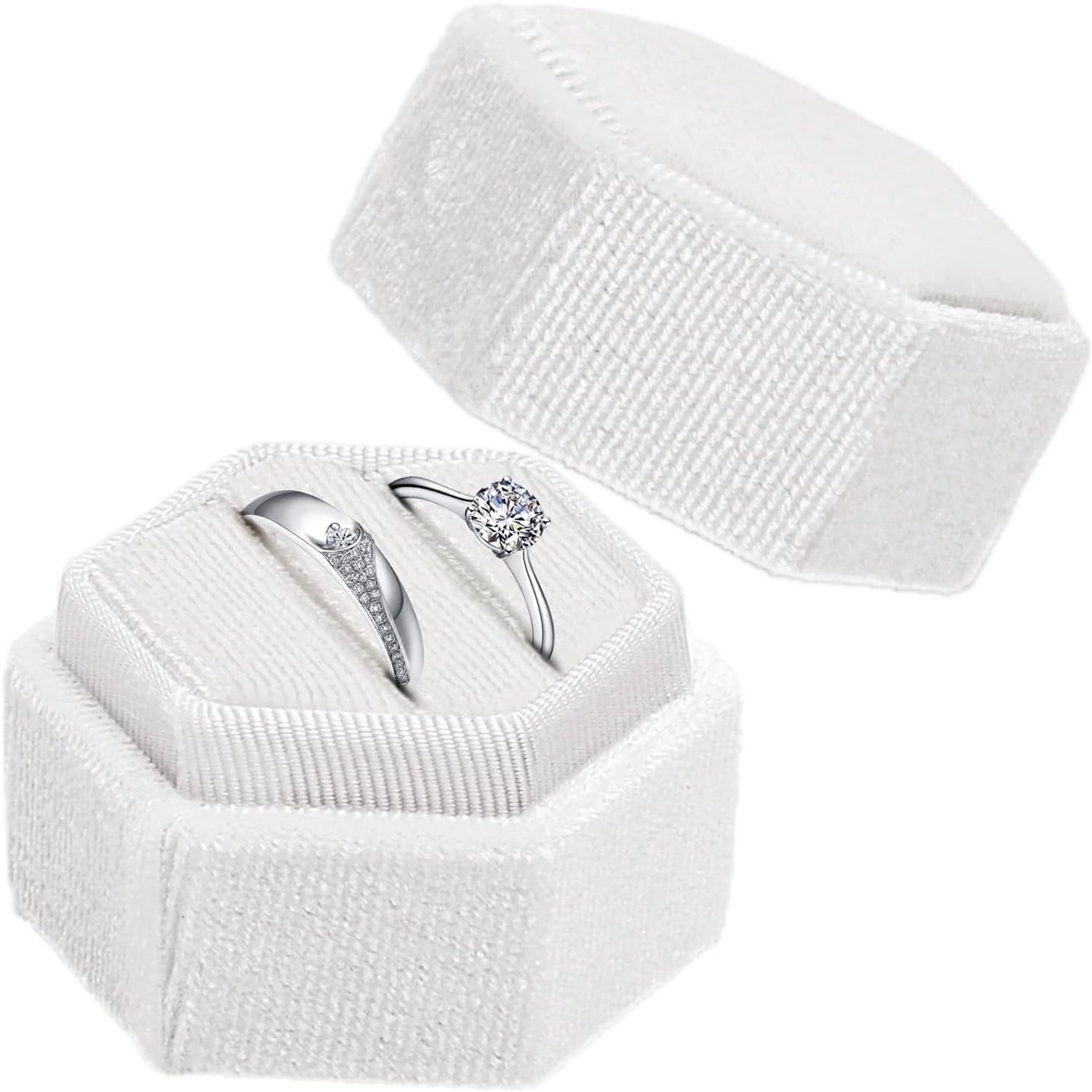 Elegante Hexagon Ringdoos met 2 Compartimenten van Fluweel voor Trouwringen en Verlovingen, Perfect voor Ceremonies en Valentijnsdag