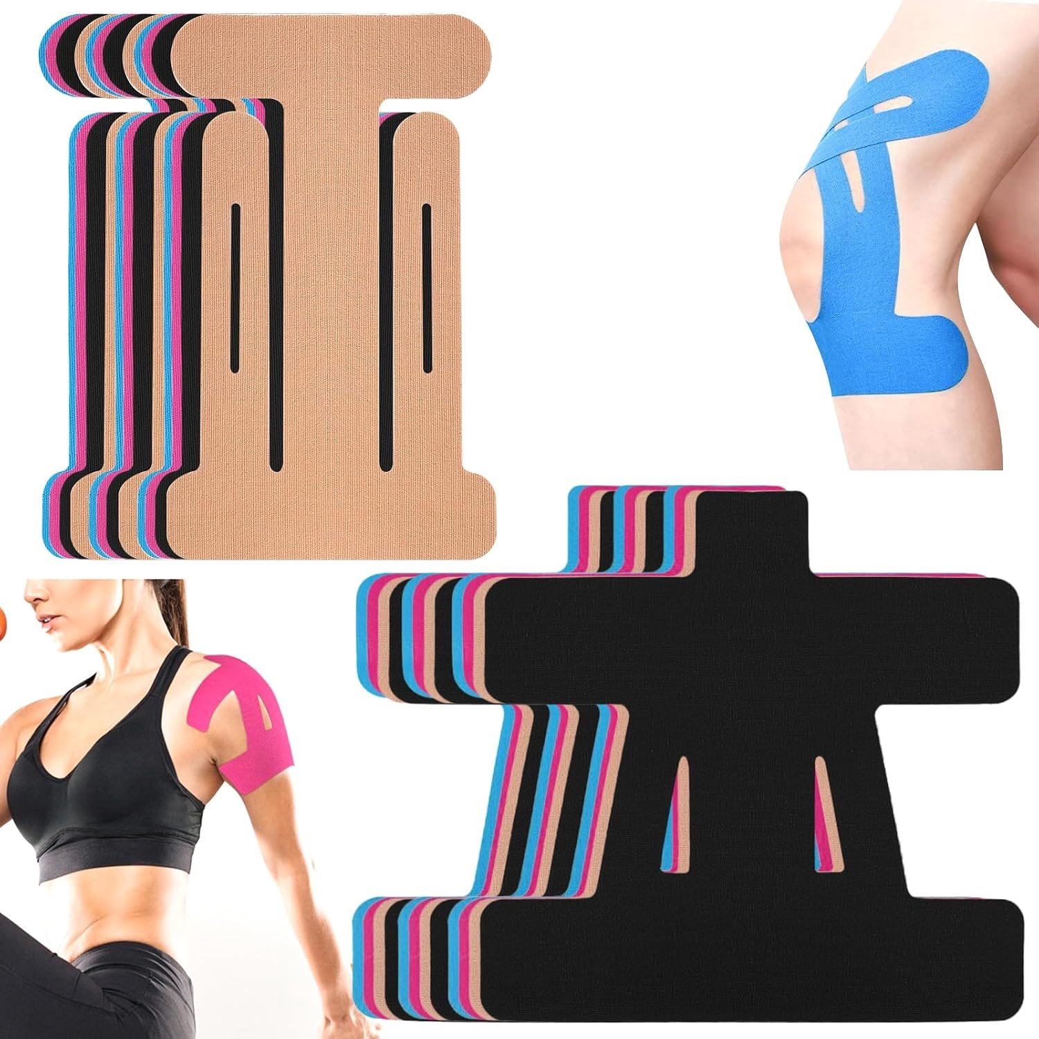 Kinesio Tapes voor Schouders - 24 Stuks Pre-Cut, Waterproof en Elastisch voor Pijnverlichting en Sportgebruik