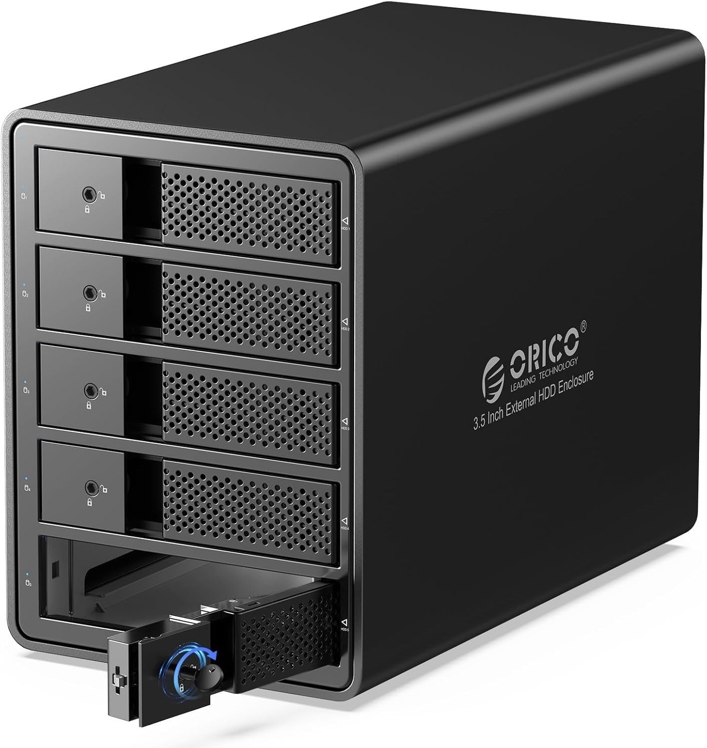 Externe HDD/SSD behuizing met RAID 0/1/5/10 ondersteuning, USB 3.0, voor 3.5 inch harde schijven, tot 80TB opslagcapaciteit
