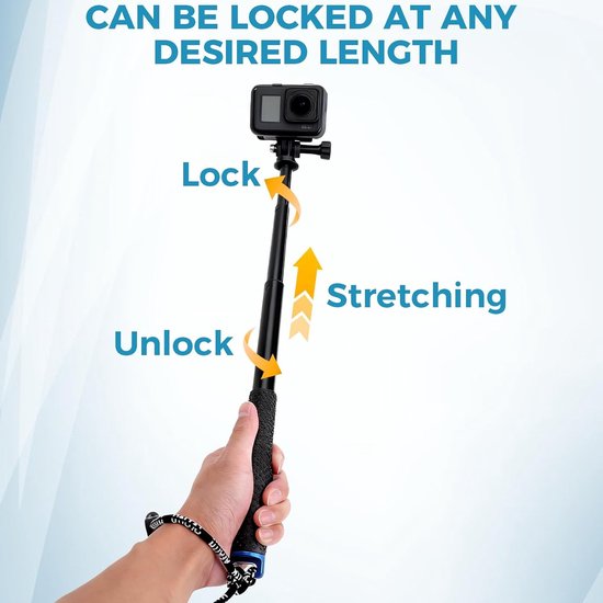 Waterdichte Selfie Stick 92 cm Uitschuifbaar voor GoPro Hero 13 12 11 Max en DJI Osmo Pocket 3, Aluminium Telescopische Stok met Antislip Handvat voor Actiefoto's en Avontuurlijke Opnames — afbeelding 5