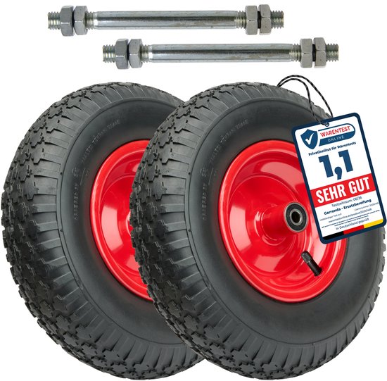 GARRONDA 2-pack zwart-rood - Vervangwiel Kruiwagen 4.00-6 Kruiwagenwiel Ø 320 mm Luchtband 2PR Band tot 90 kg met As Stalen Velg Kogellager voor Tuinwagen Erf Bouwplaats GD-0163, Zwart-Rood van Merkloos	 — afbeelding 4
