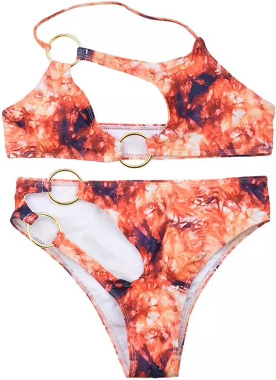 Zomer Vrouwen Tie-Geverfd Gedrukt Patroon Bikini Pak Hoge Taille Hol Badpak Strand Wear Zwemmen Set Dames Badpakken — afbeelding 3