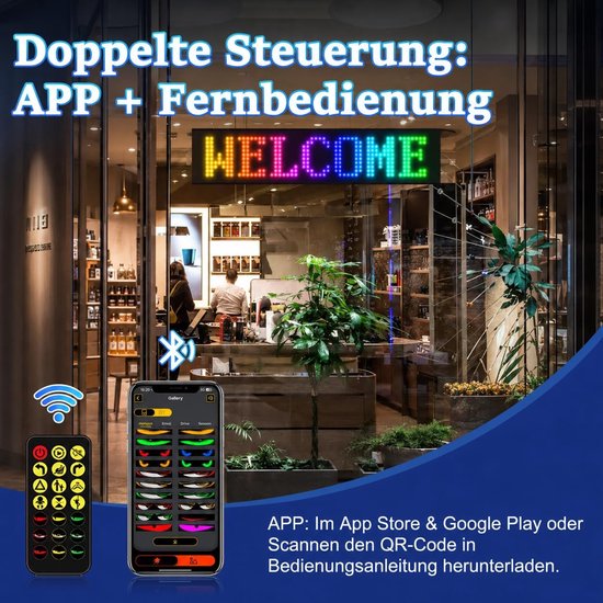 2 stuks flexibele led-matrix-displaybord, Bluetooth RGB loopschrift bord met app en afstandsbediening, 20 x 64 pixels, opvouwbaar reclamebord, doe-het-zelf tekst, animatiedisplay voor laden, bar — afbeelding 4