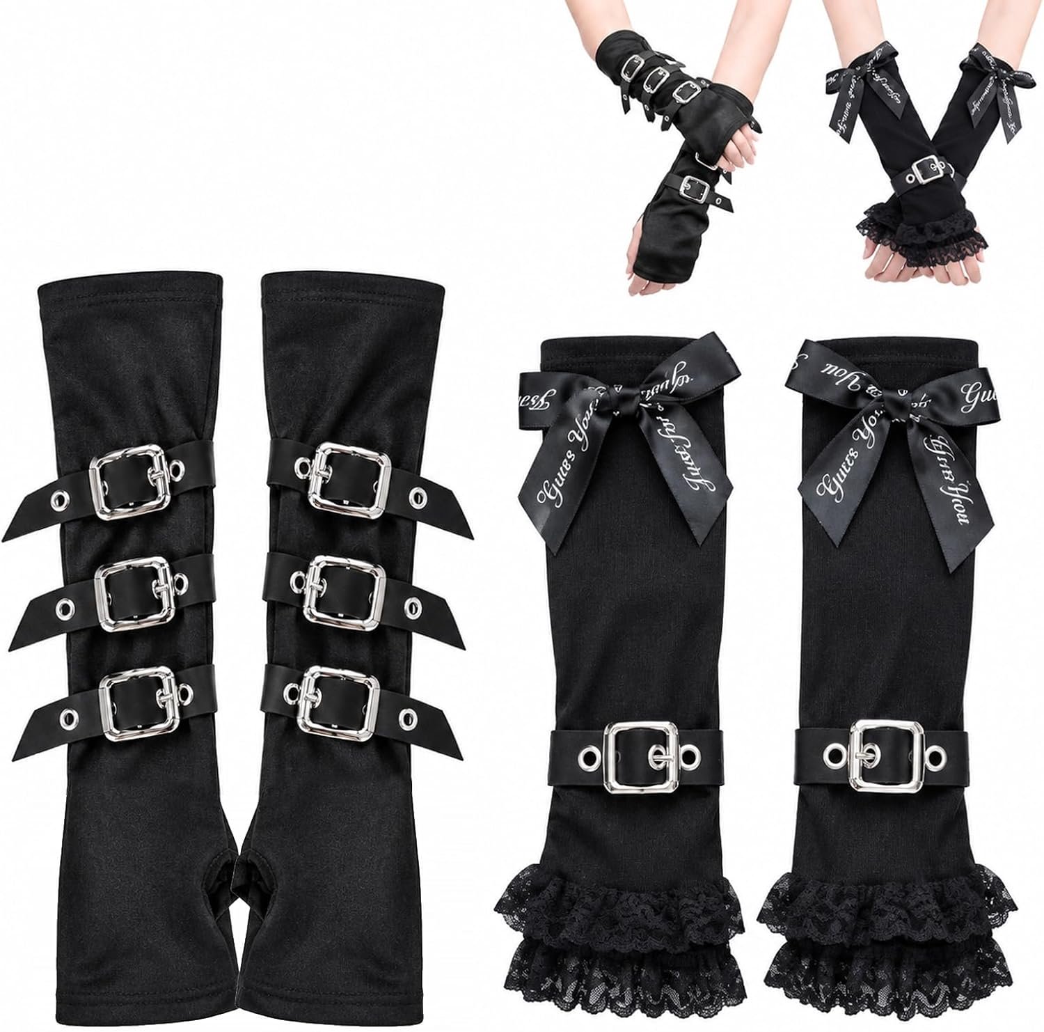 2 paar armwarmers gothic kleding zwart polyester materiaal