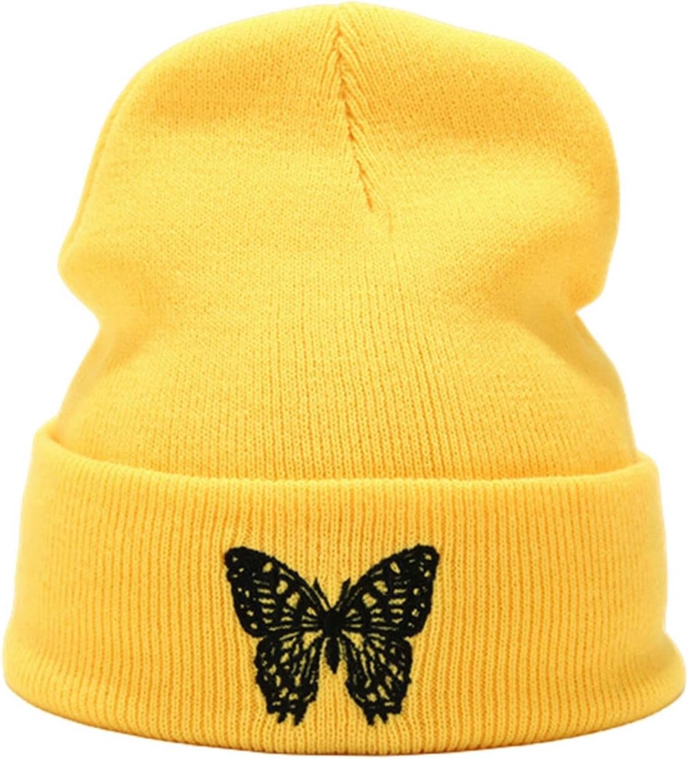 Knit Beanie Stylish Knitted Beanie Butterfly Embroidered Winter Warm Ski Hat Knit Beanie