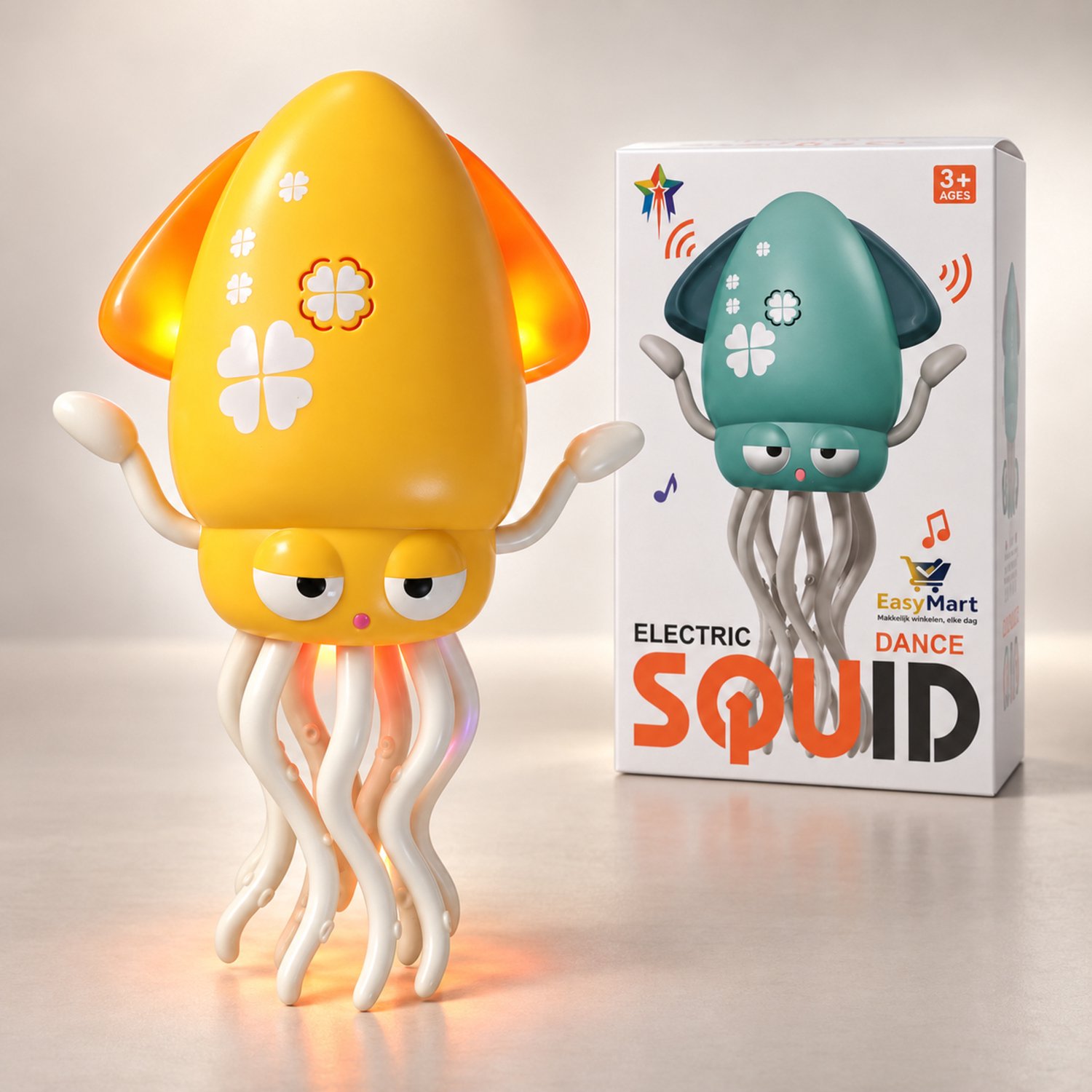 EasyMart Dansende Octopus Speelgoed – Interactief Kruipend Speelgoed voor Kinderen – Bewegingssensor – Muziek – LED Licht – USB Oplaadbaar – Geel – 3+