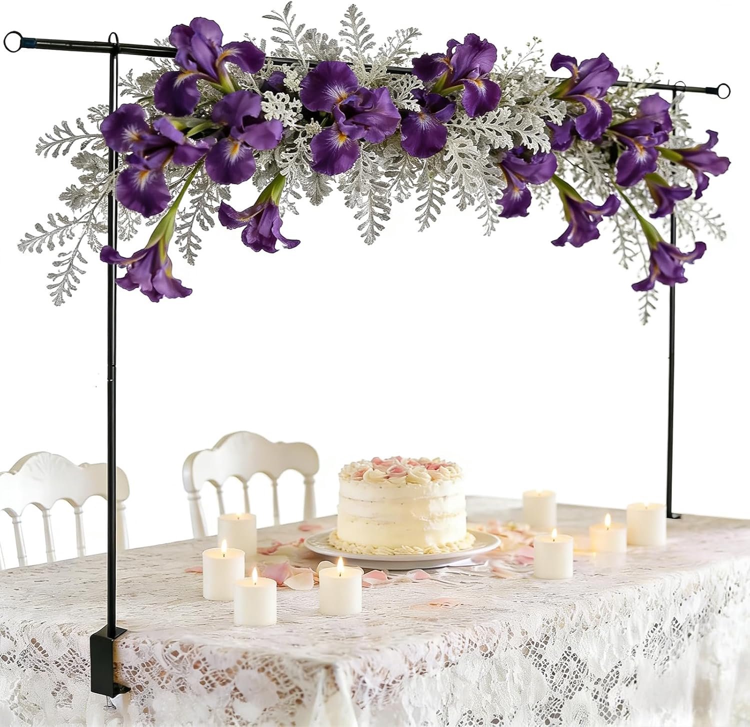 Decoratieve stang voor tafel, 80-242 cm, decoratieve tafelboog met klemmen, metaal, verstelbare tafelboogstandaard, tafelstang, decoratieve stang, tafel, ballonboog voor bruiloften, feesten