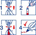 Instructies voor het bijvullen van een edding stift met rode inkt.