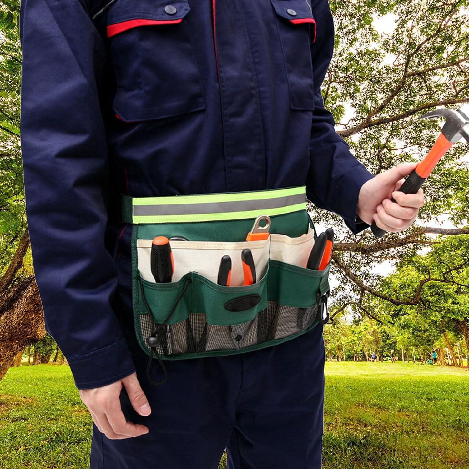 Tuingereedschapsriemtassen Zwaar Uitgevoerde Ergonomische Gereedschapsschort voor Opslag in de Tuin, 600D Oxford Stoffen Tuinset Tote Bag voor Achtertuinboerderij, Groen/zwart (Type 1)