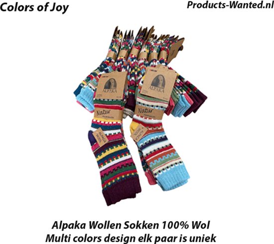 Alpaca wollen sokken van 100% wol in multicolor design. Elke paar is uniek.