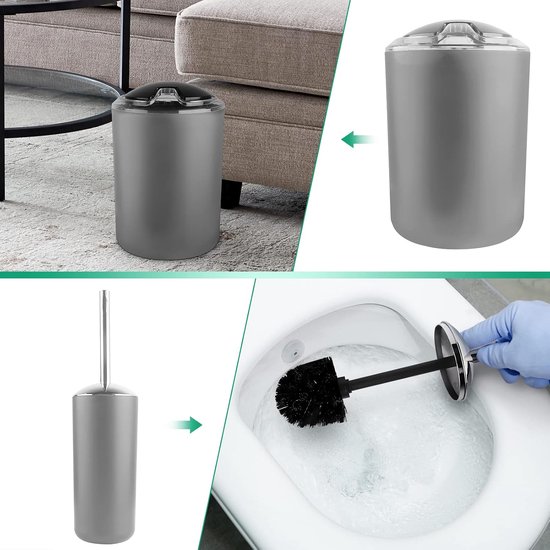 Lyrlody Wit/Zwart/Grijs Badkamerset WC-Set Zeepdispenser Zeepbakje Tandenborstelhouder Tandenborstelbeker Toiletborstel Vuilnisbak voor badkamer, huis of hotel, 6 stuks (grijs) — afbeelding 3