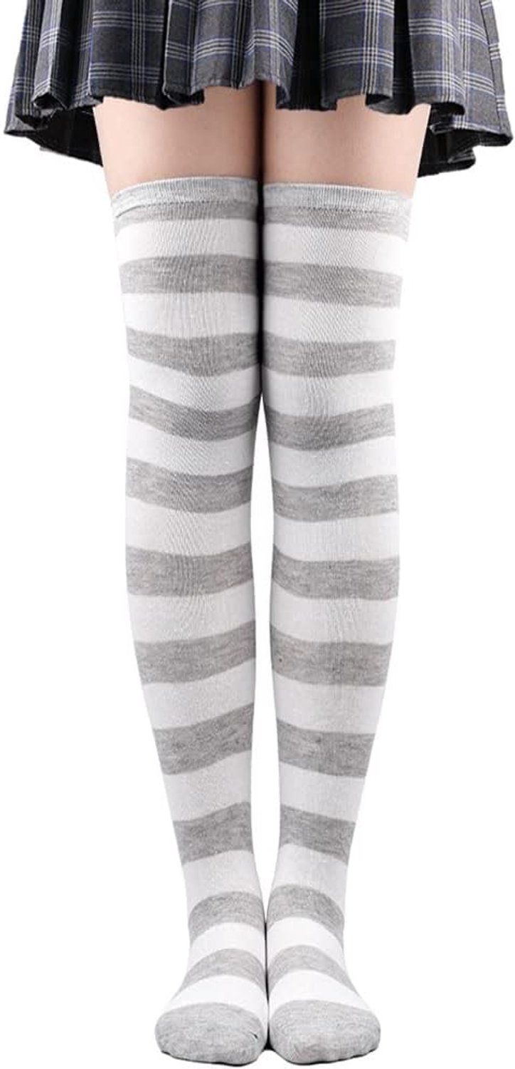 1 paar overknee sokken hoge dijlaars kousen vrouwen kniekousen voor meisje cosplay, dagelijks gebruik, (grijs) W