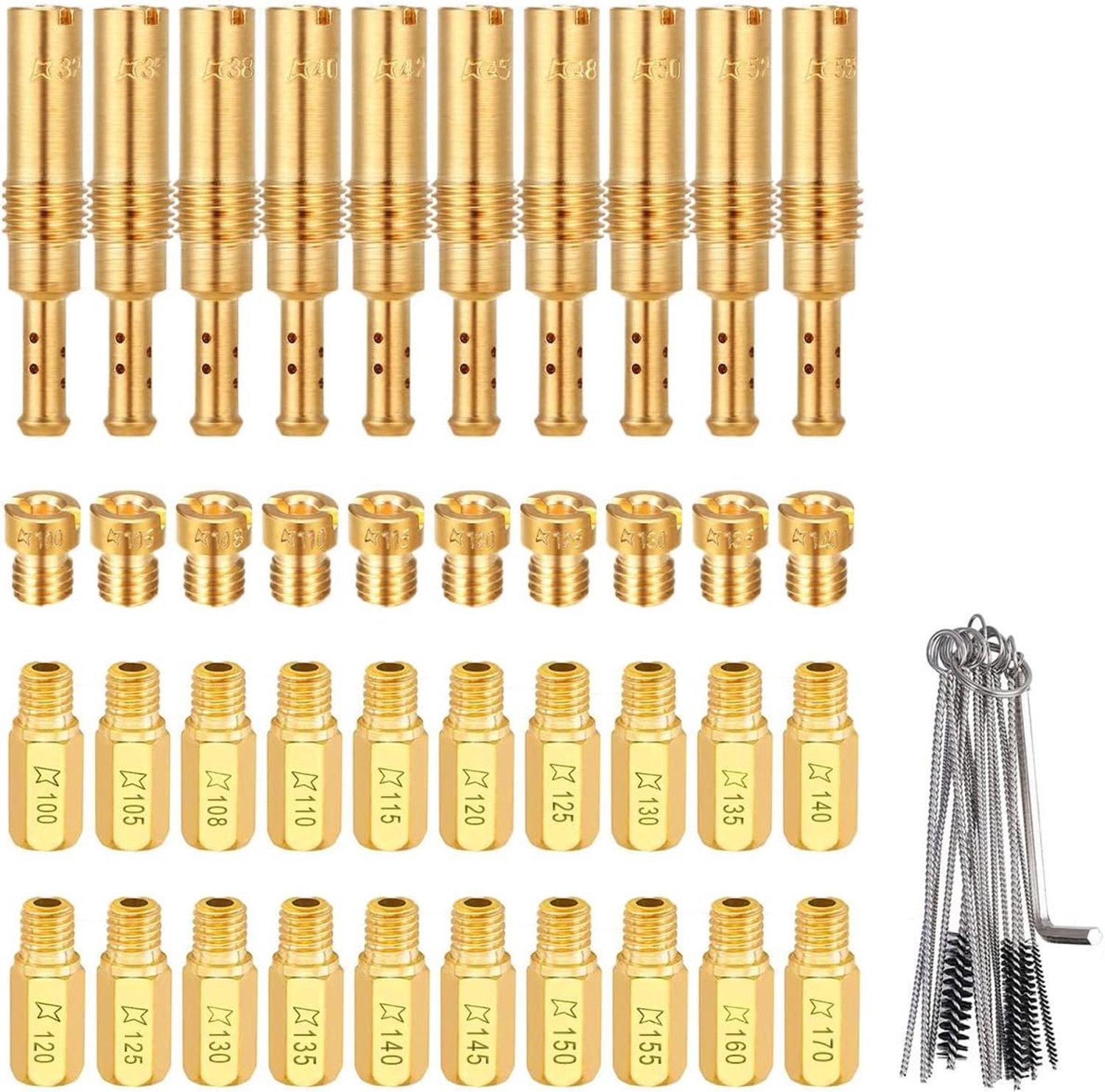 ZAMDOE 40pcs Carburetor Jets Kit for PWK Keihin OKO CVK KOSO PE PWM Carburetor (30pcs Main Blasting & 10pcs Slow Pilot Jets), with Carburetor Cleaning
