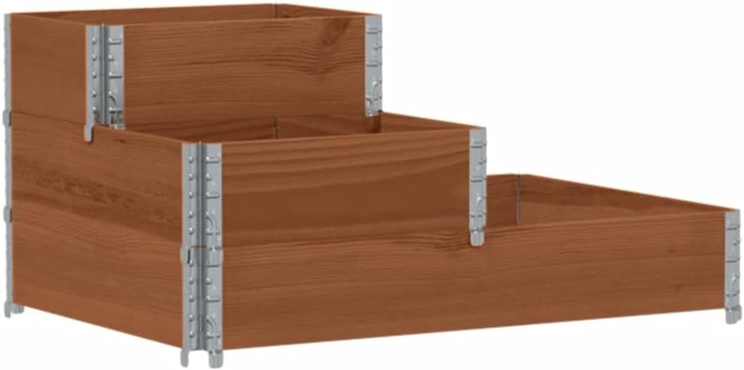 Pallet-opzetframe 3-voudig van massief grenenhout, 120 x 80 cm, bruin, stapelbaar palletframe met inklapbaar design voor veilige opslag en transport