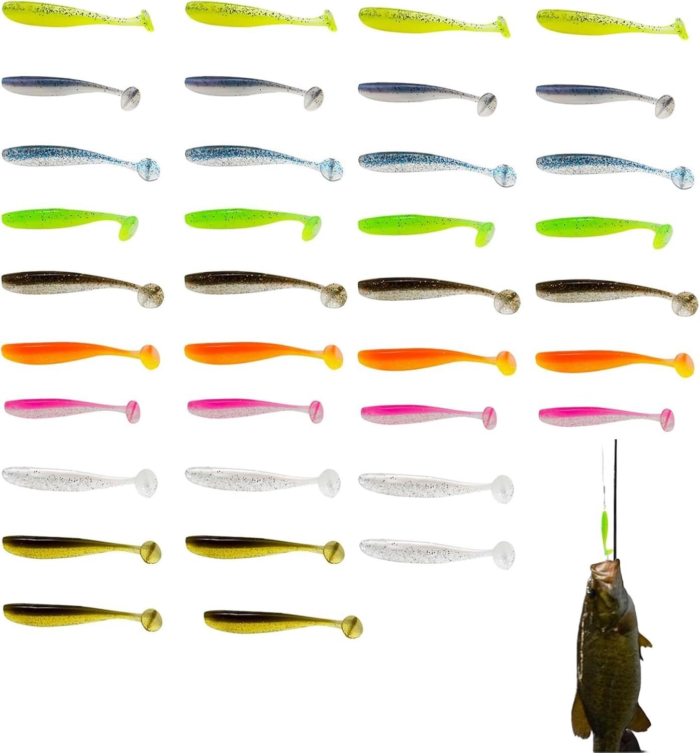 36 Stuks Zachte Siliconen Nepvis Lures met Reflectie voor Snoekvisserij en Andere Roofvissen in Diverse Kleuren