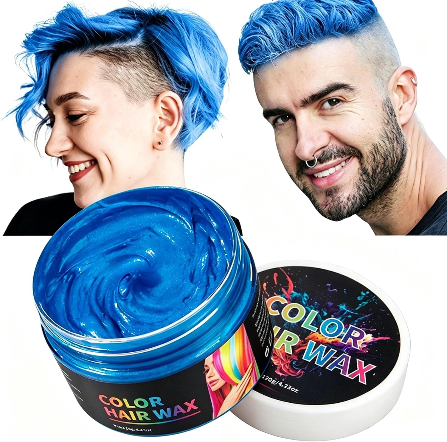 Tijdelijke haarverf, was, blauw, 120 g, uitwasbare haarverf voor kinderen, mannen en vrouwen, natuurlijke gekleurde haarwas voor feest, cosplay, Halloween, gemakkelijk uitwasbare haarkleurverandering