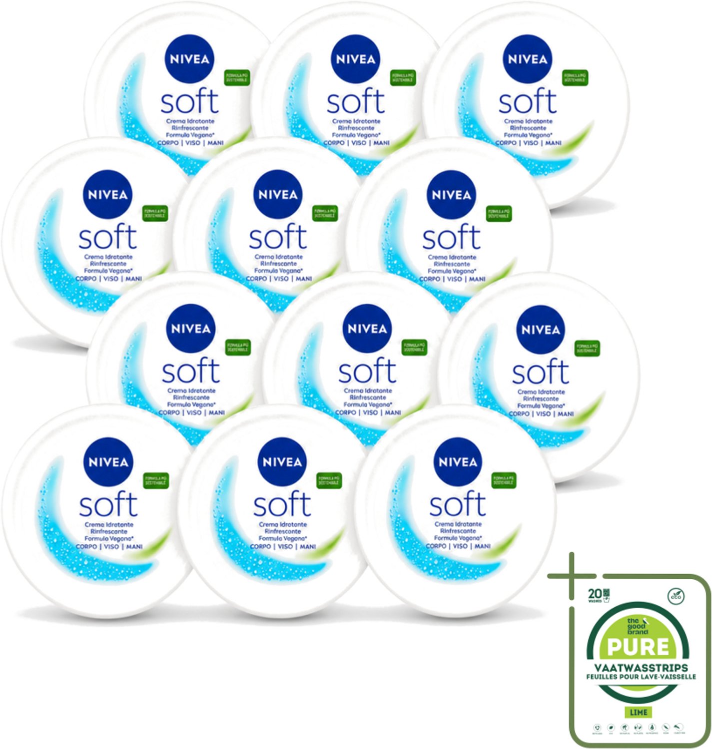 12 x Nivea – Crème – Soft - 300 ml - Grootverpakking - Vaatwasstrips - Hydratatie - Crème - Huid Verzorging - Zachte Huid - Dagelijks Gebruik
