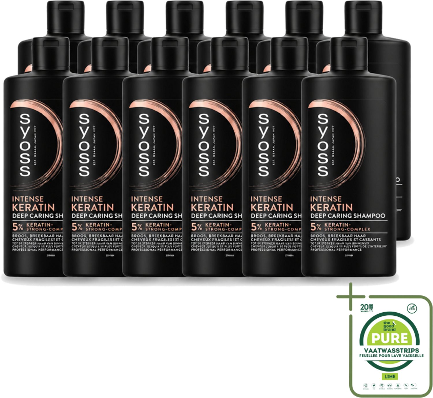 12 x Syoss – Shampoo – Keratin Deep Caring – 440 ml - Grootverpakking - Vaatwasstrips - Keratine Shampoo - Haarversterking - Haarherstel - Beschadigd Haar - Breekbaar Haar