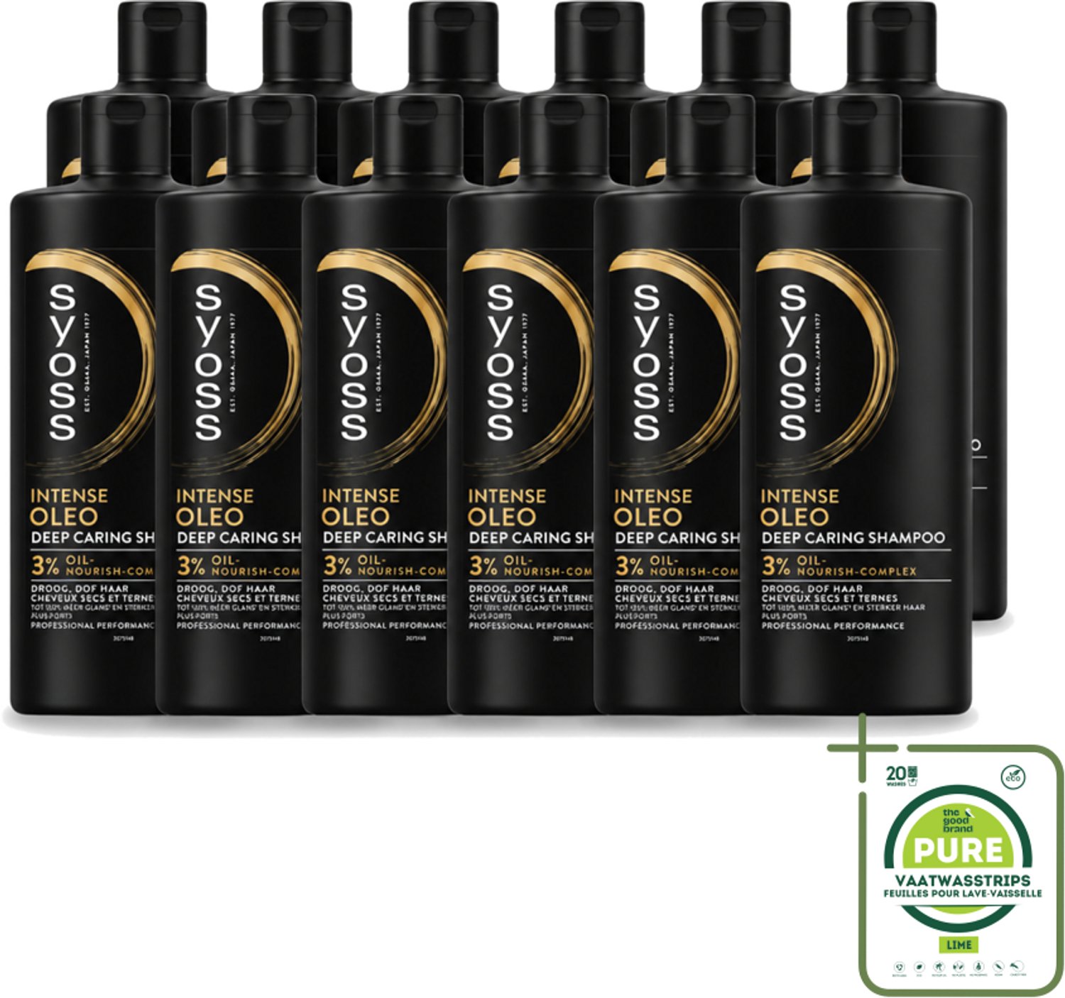 12 x Syoss – Shampoo – Oleo – 440 ml - Grootverpakking - Vaatwasstrips - Voedend Shampoo - Droog Haar - Beschadigd Haar - Haar Herstellen - Haar Glans