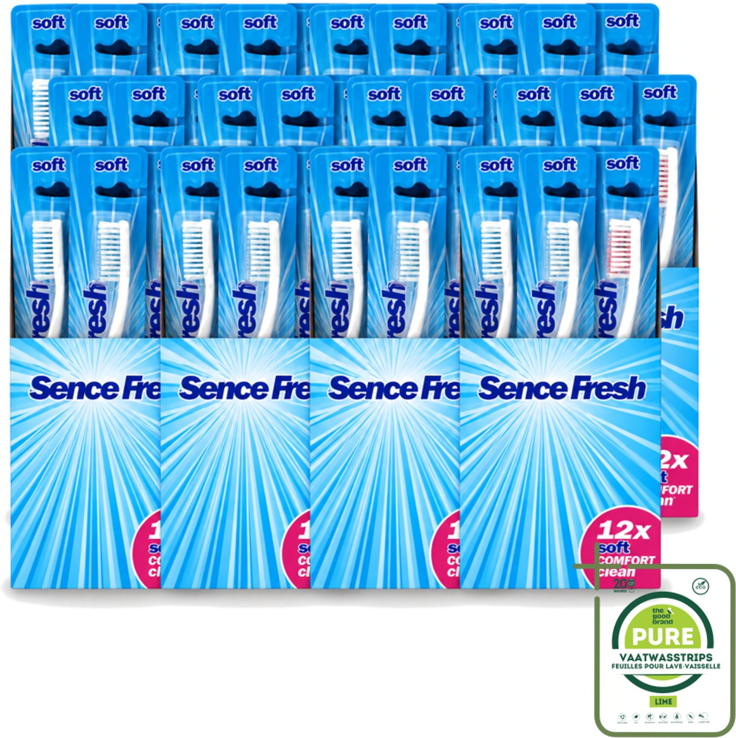 12 x Sence - Tandenborstels - Fresh Soft Comfort Clean - 12 Tandenborstels - Grootverpakking - Vaatwasstrips - Tandenborstel - Zachte Tandenborstel - Mondhygiëne - Tandenborstel Voor Gevoelig Tandvlees - Dagelijks Poetsen