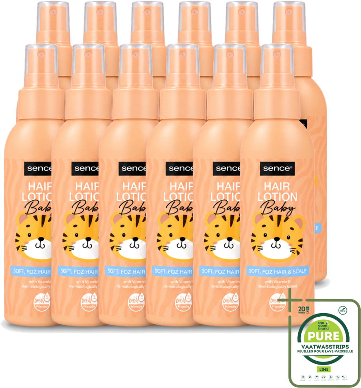 12 x Sence Baby – Haarlotion – Verzorgend – 150 ml - Grootverpakking - Vaatwasstrips - Babyhaar Verzorging - Gevoelige Hoofdhuid - Babyhaar Lotion - Milde Haarlotion - Vegan Haarlotion