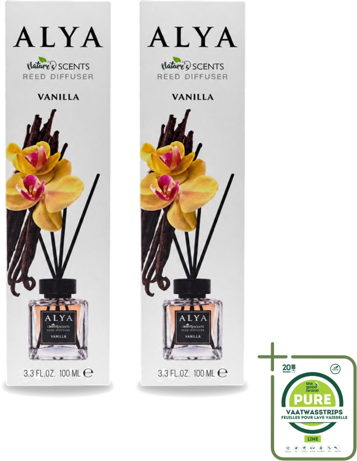 2 x Alya – Reed Diffuser – Vanilla – Interieurparfum - Grootverpakking - Vaatwasstrips - Geurstokjes - Vanille - Warme Geur - Huisgeur - Geur In Huis