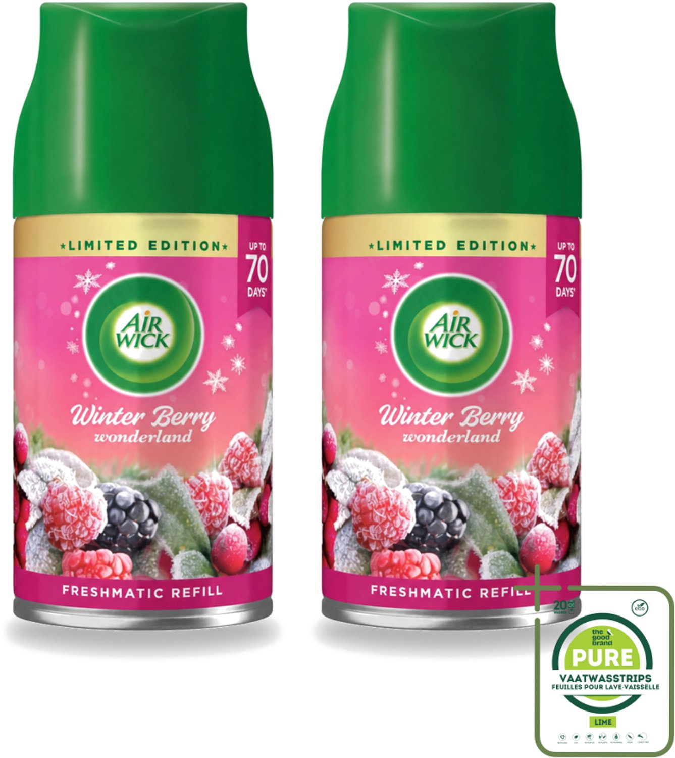 2 x Air Wick Freshmatic – Automatische Luchtverfrisser Navulling – Winter Berry Wonderland - 250 ml - Grootverpakking - Winterse Geur - Frisse Geur - Bessen Geur - Geur Neutralisatie - Automatische Geurverspreiding