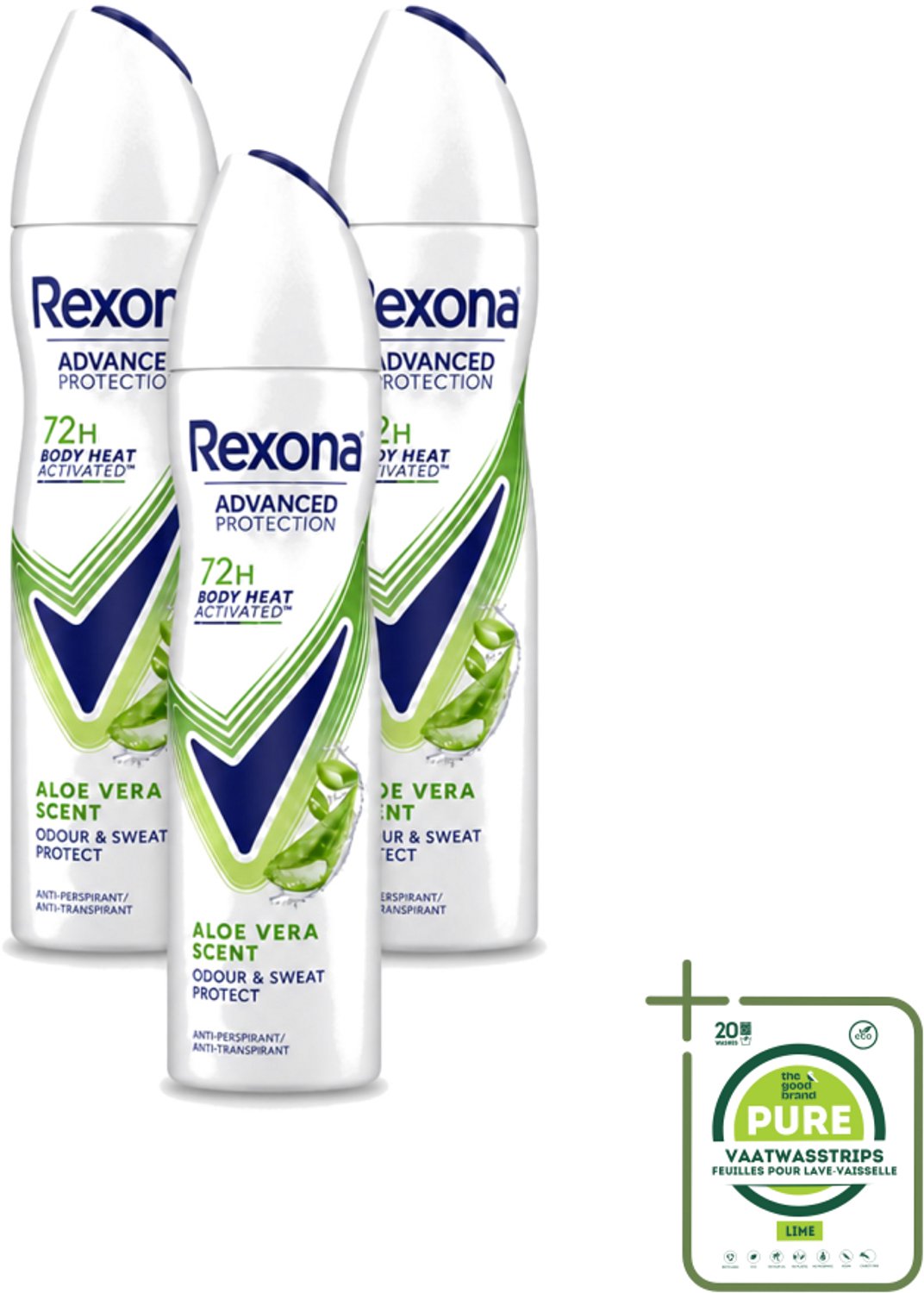 3 x Rexona - Deodorant - Spray - Aloe Vera Scent - 150ml - Grootverpakking - Deodorant Spray - Zweetvermindering - Lichaamsgeur - Aloë Vera - Fris Gevoel