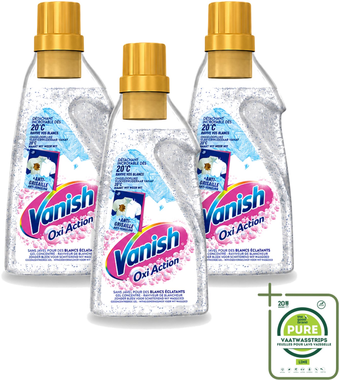 3 x Vanish – Wasbooster Gel – Oxi Action Whitening – 750 ml - Grootverpakking - Vaatwasstrips - Wasbooster - Witte Was - Vlekverwijdering - Wasprogramma - Zuurstof