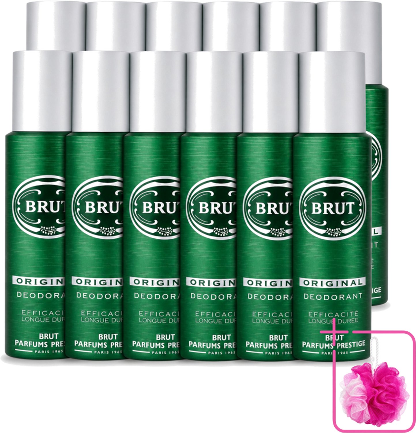 12 x Brut - Deodorant - Spray - Original - Langdurige frisheid - 200ml - Bulkverpakking - Deodorant spray - Douchemop - Lichaamsgeur