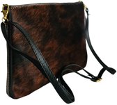Made in Italy-Cow bag-Schoudertas-Crossbody-Clutch-Echt leer-Vacht-30cmx19cmx2cm-Zwart/Cow