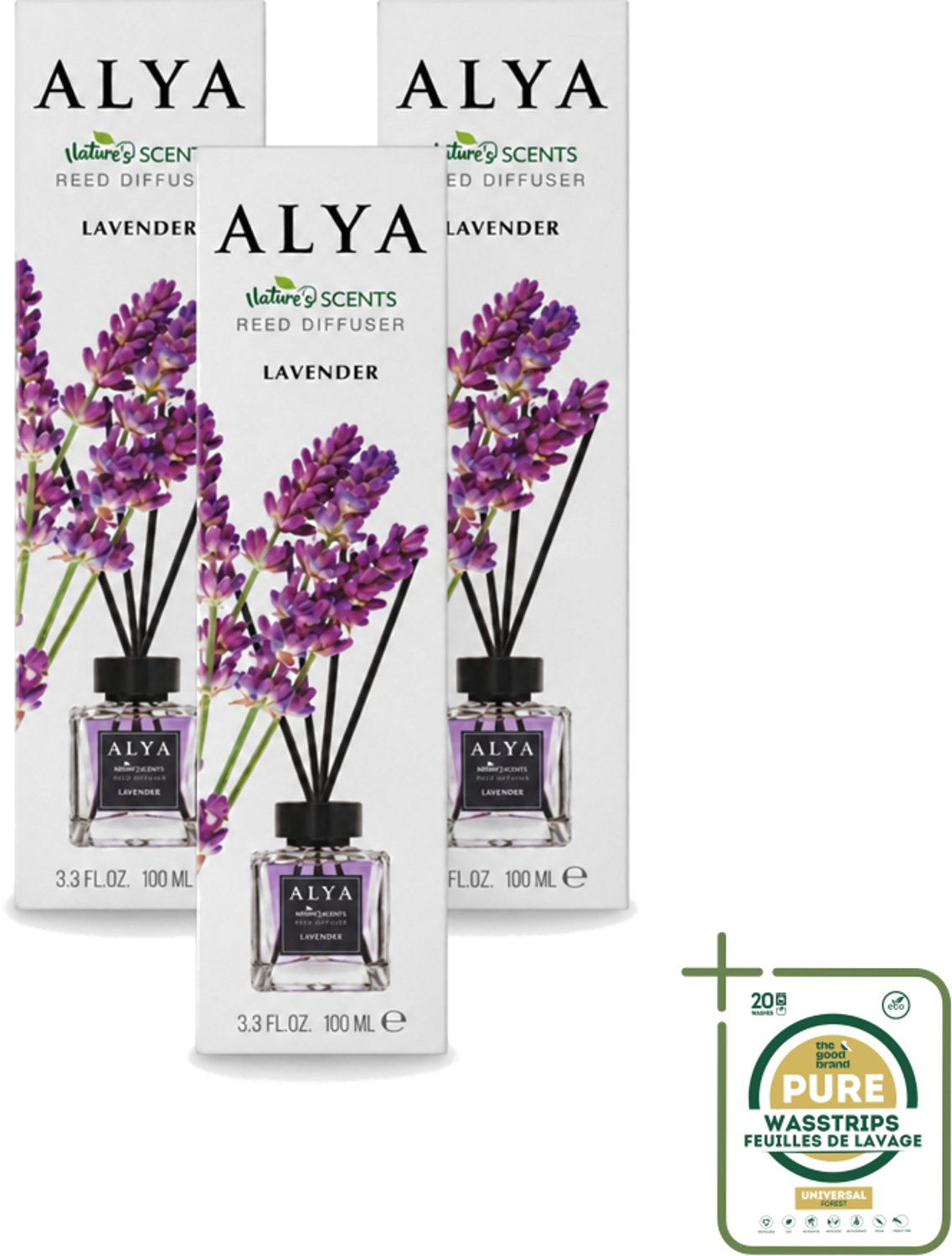 3 x Alya – Reed Diffuser – Lavender – Interieurparfum - Wasstrips - Geurstokjes - Lavendel - Ontspanning - Geur - Thuis