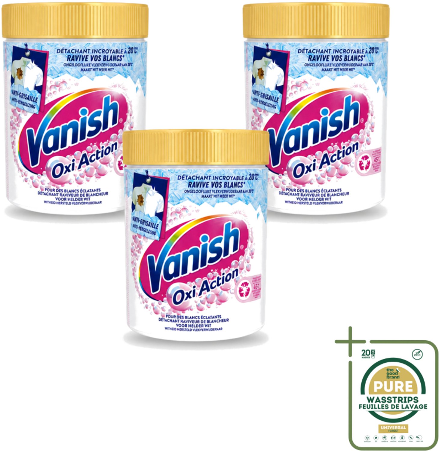 3 x Vanish – Wasbooster Poeder – Oxi Action Whitening Witte Was – 940 g - Wasstrips - Wasbooster Poeder - Witte Was - Vlekverwijderaar - Zuurstoftechnologie - Wasprogramma