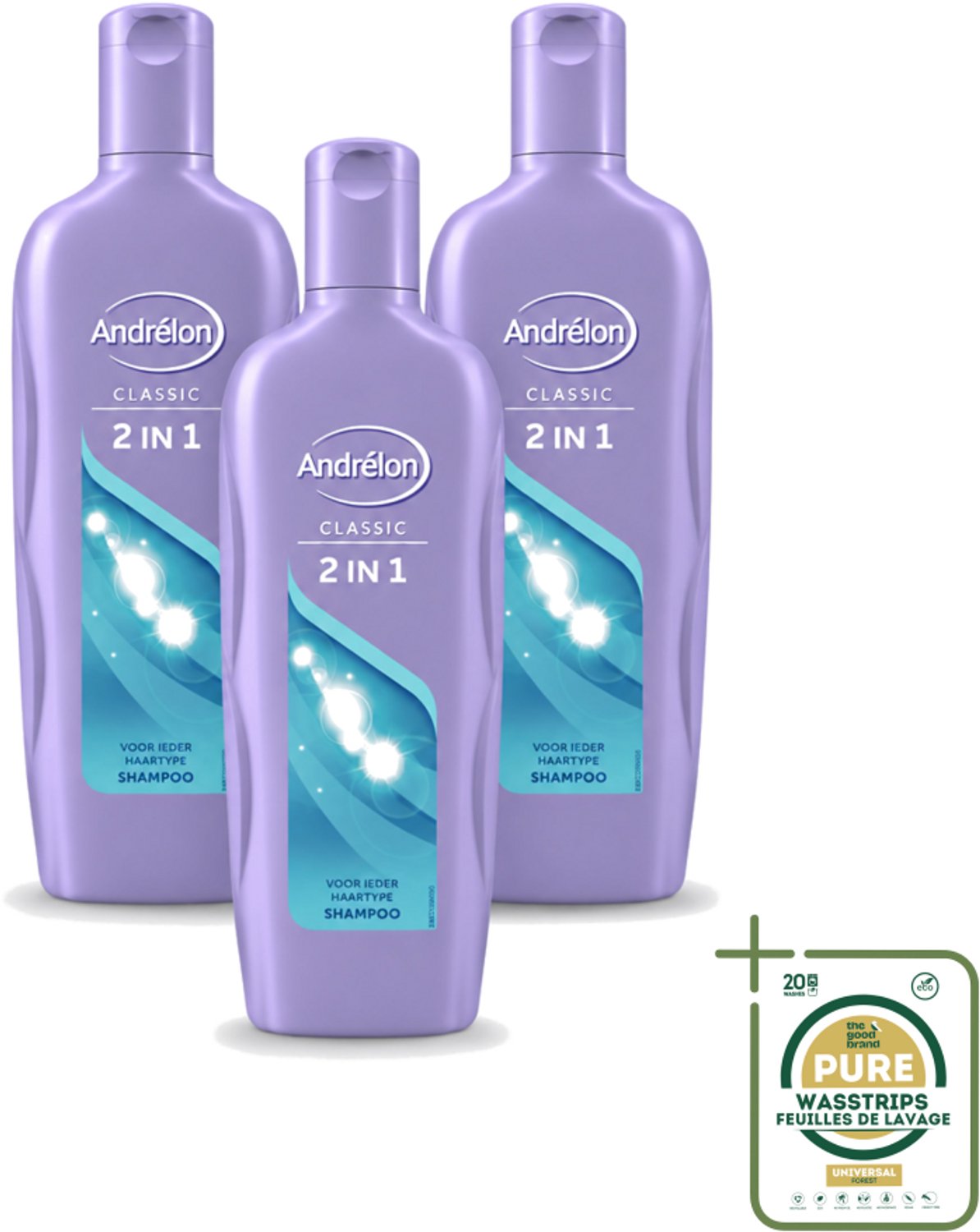 3 x Andrélon – Shampoo – 2-in-1 – 450 ml - Wasstrips - Shampoo 2-in-1 - Haarverzorging - Reinigen En Verzorgen - Zacht Haar - Soepel Haar