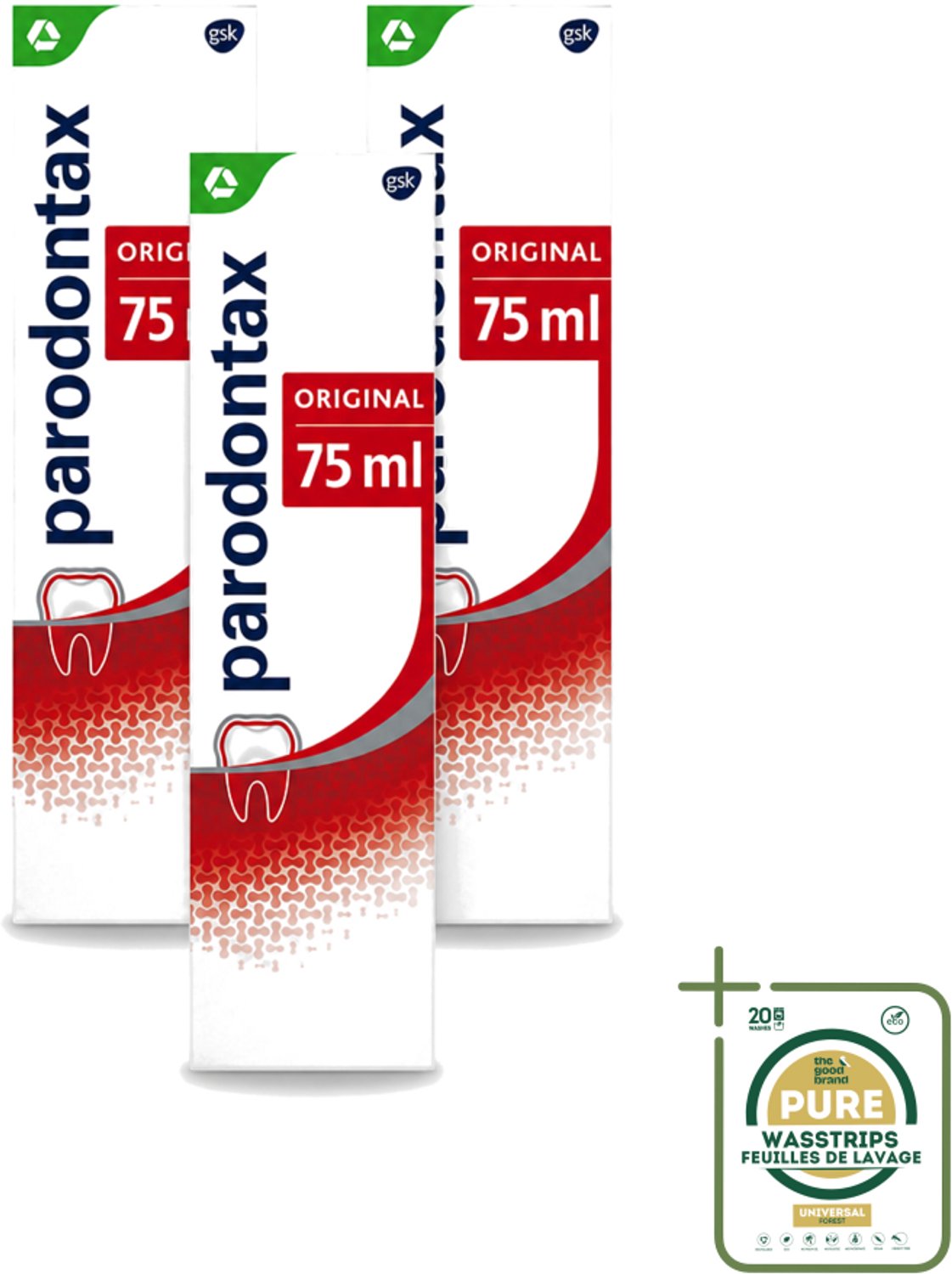 3 x Parodontax - Tandpasta - Original - 75ml - Wasstrips - Bloedend Tandvlees - Tandplak - Tandvleesproblemen - Tandpasta - Fluoride