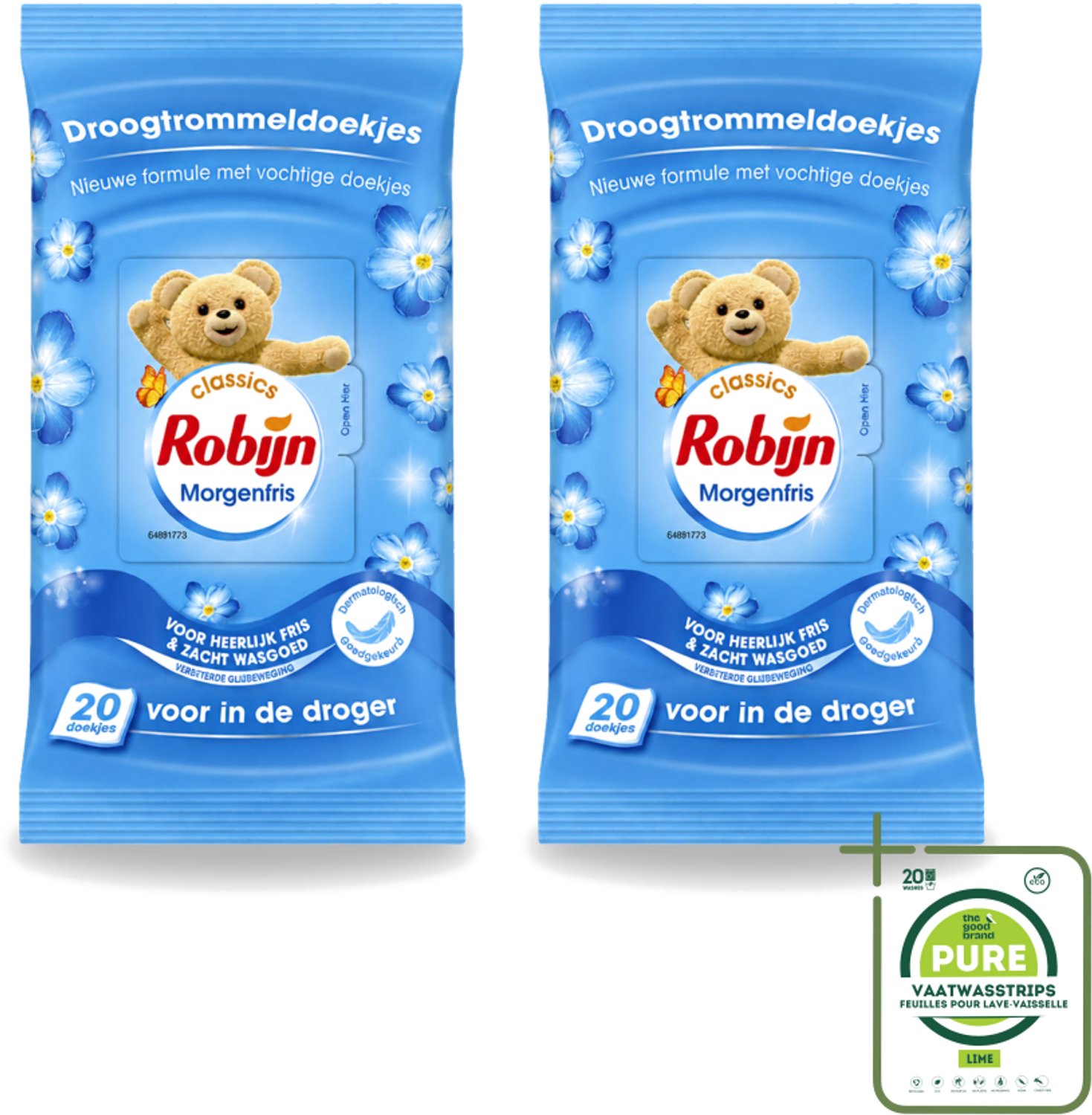 2 x Robijn – Droogtrommeldoekjes – Morgenfris - 20 Doekjes - Grootverpakking - Vaatwasstrips - Droogtrommeldoekjes - Wasgoed Drogen - Frisse Geur - Wasgoed Verzorgen - Kleuren Beschermen