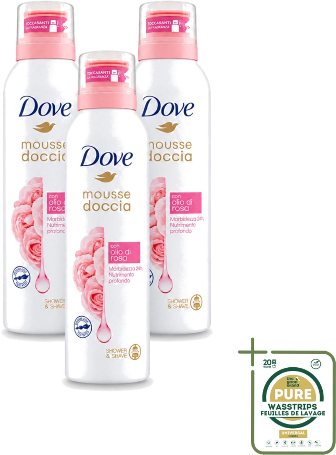 3 x Dove – Douchefoam – Rose Oil – 200 ml - Wasstrips - Douchefoam - Rozenolie - Hydratatie - Zachte Mousse - Scheren Onder De Douche