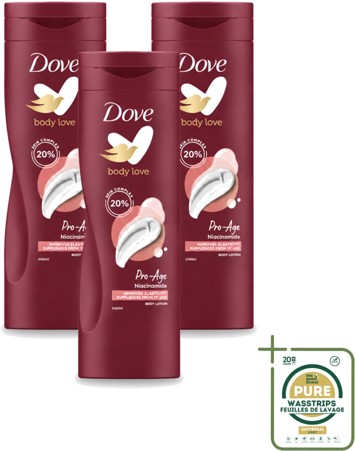 3 x Dove – Bodylotion – Body Love Pro Age – 400 ml - Wasstrips - Body Lotion - Huidverzorging - Hydratatie - AHA - Niacinamide