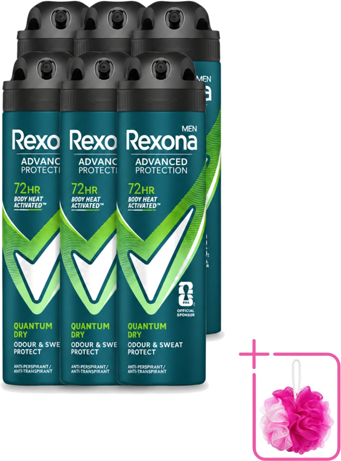 6 x Rexona Men - Quantum Dry - Deodorant Spray - Anti-transpirant - 150 ml - Bulkverpakking - Deodorant spray - Anti-transpirant