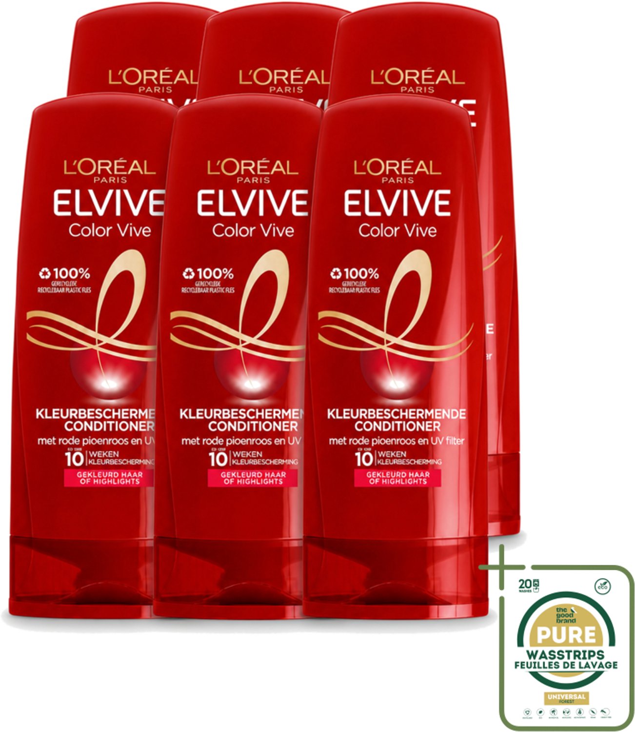 6 x L'Oréal Elvive Color Vive - Conditioner - 200 ml - Wasstrips - Gekleurd Haar - Highlights - Bescherming Tegen Vervaging - Gespleten Haarpunten - Vitamine C