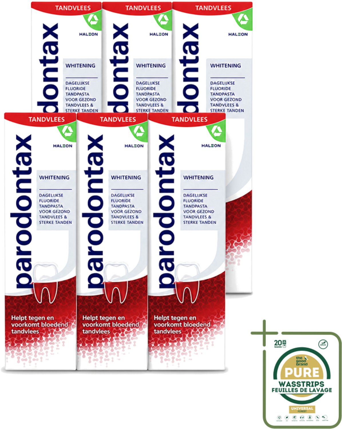6 x Parodontax - Tandpasta - Whitening - 75ml - Wasstrips - Tandpasta - Tanden Witter Maken - Tandplak Verwijderen - Bloedend Tandvlees - Fluoride