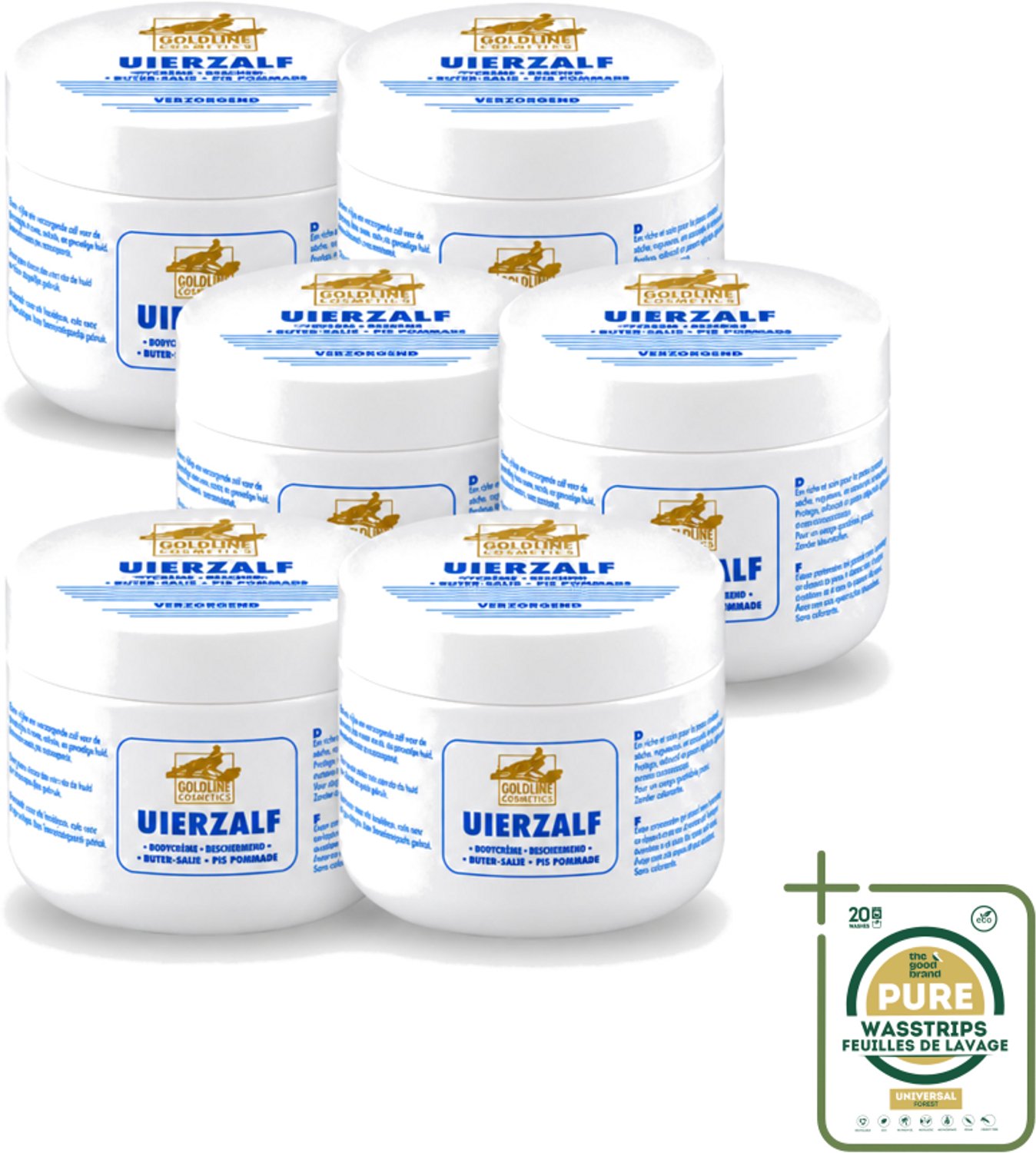 6 x Goldline - Uierzalf - Bodycrème - Beschermend - 250 ml - Wasstrips - Uierzalf - Bodycrème - Huidbescherming - Huidverzorging - Gevoelige Huid