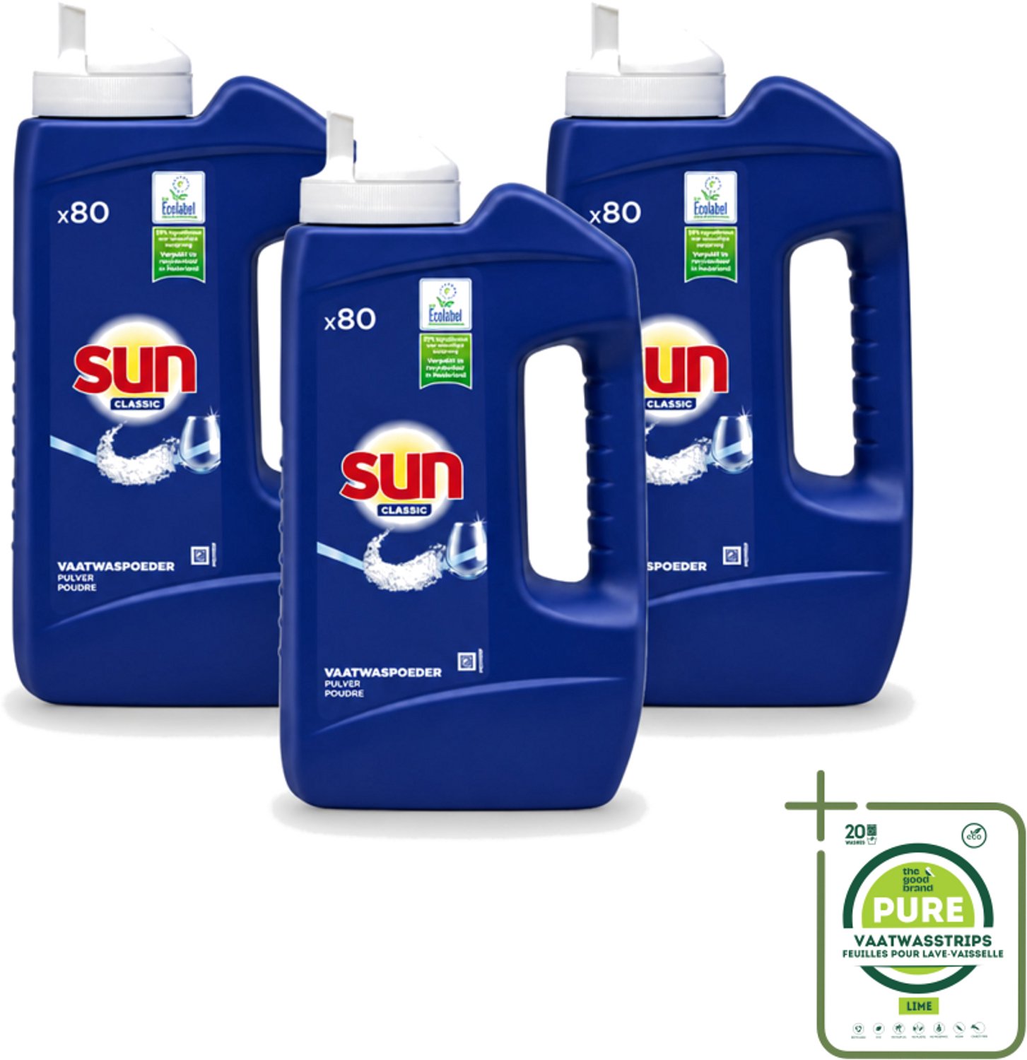 3 x Sun - Vaatwaspoeder - 80 Wasbeurten - 1.36 kg - Grootverpakking - Vaatwasstrips - Vaatwaspoeder - Vaatwasmachine - Reiniging - Vlekken Verwijderen - Schone Vaat