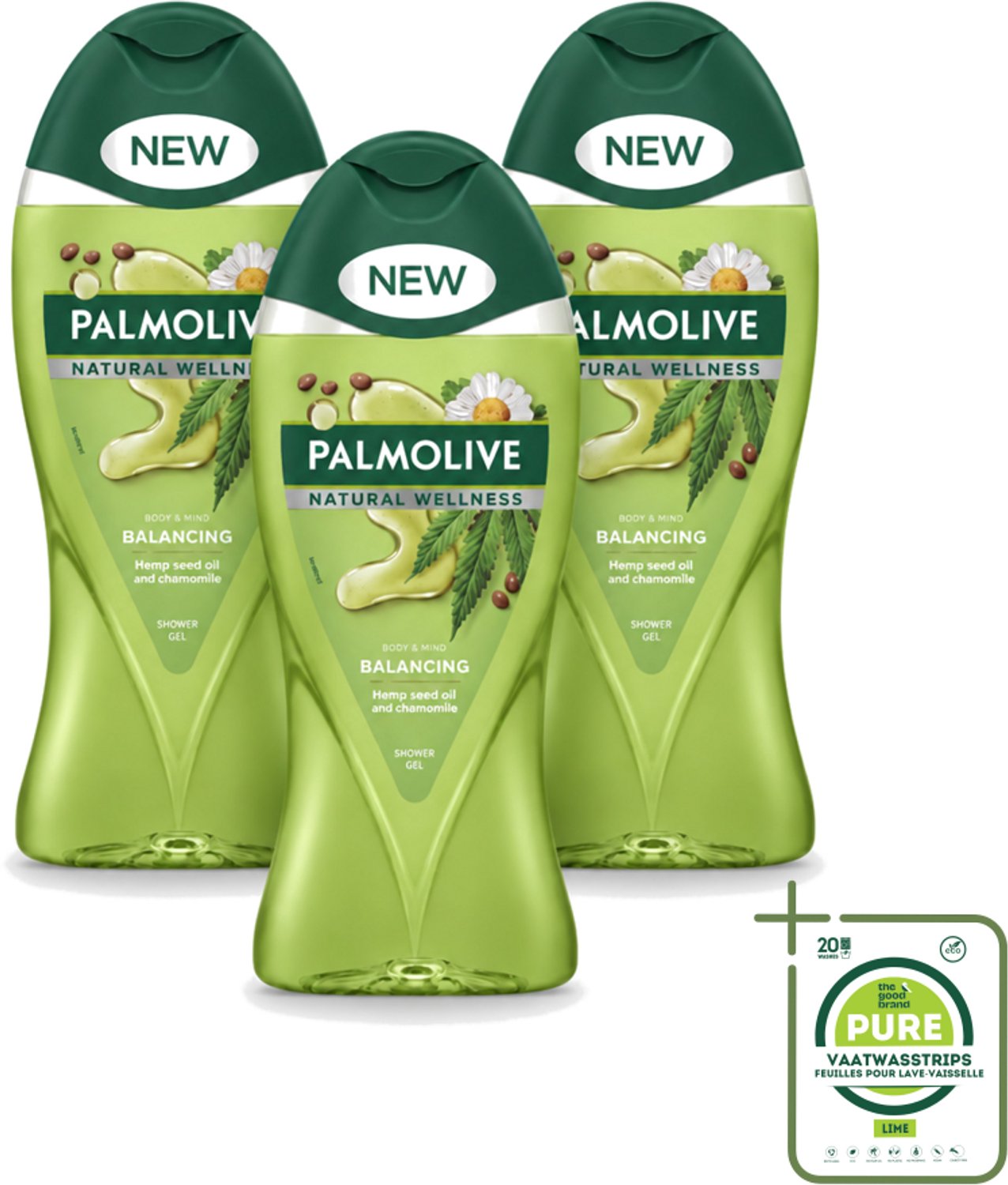 3 x Palmolive - Natural Wellness - Douchegel - Balancing - Ontspannend & Fris - 250 ml - Grootverpakking - Vaatwasstrips - Douchegel - Ontspanning - Wellness - Balans - Fris