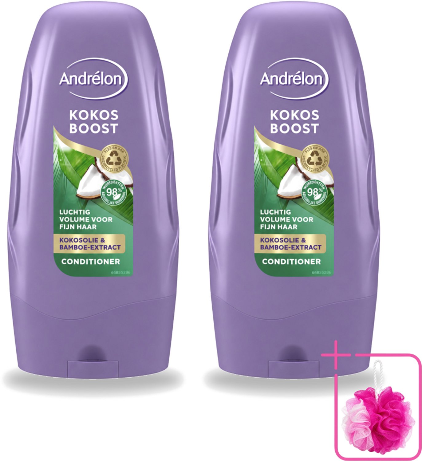 2 x Andrélon - Kokos Boost - Conditioner - Intensieve Voeding - 250 ml - Bulkverpakking - Conditioner voor fijn haar - Douchemop - Kokosolie conditioner